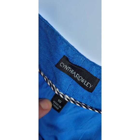 Cynthia Rowley Short Womens Size 10 Chino Scalloped Hem Solid Linen Blue - Picture 7 of 11